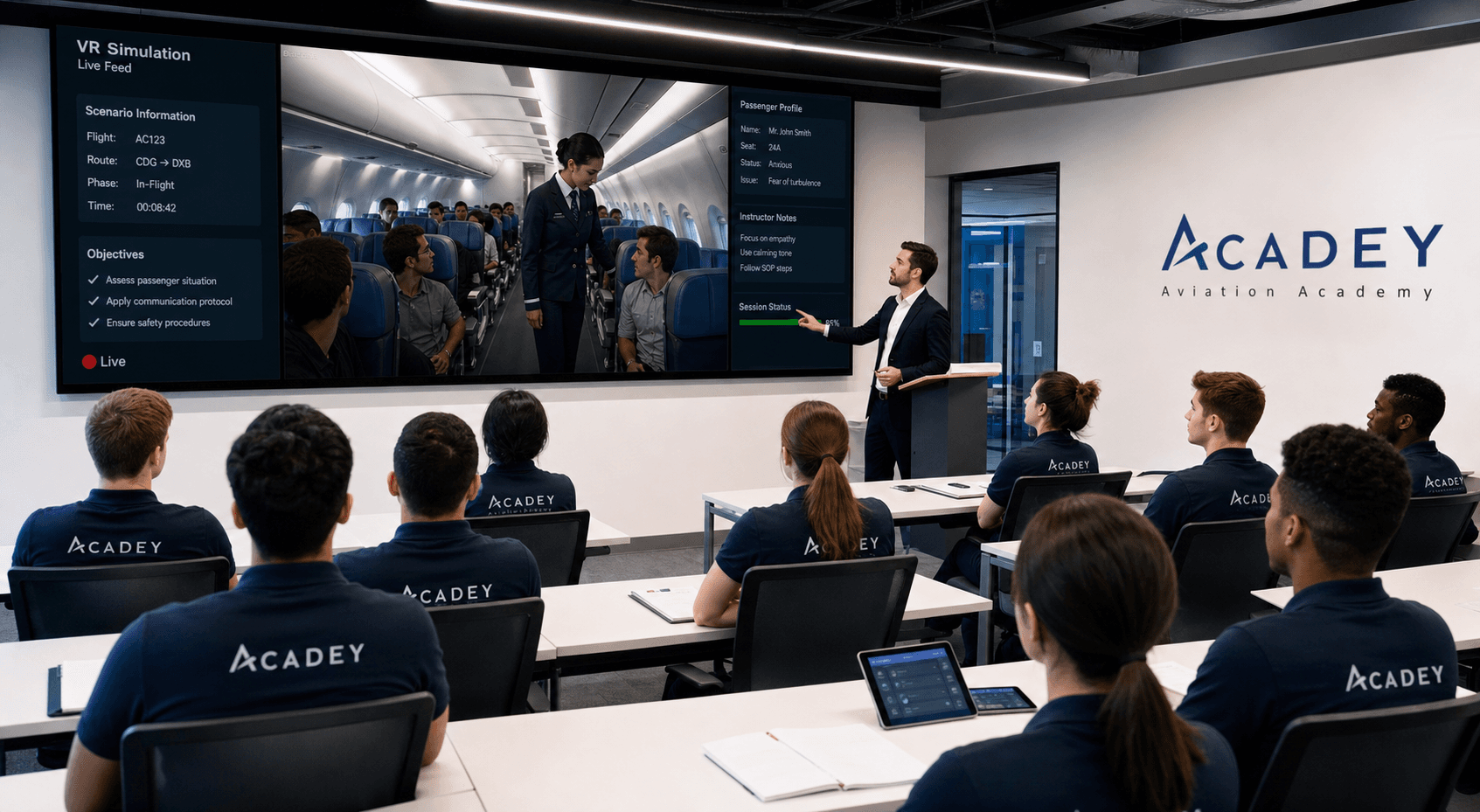Modern classroom at ACADEY with VR simulation