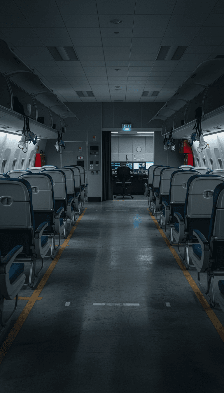 Mock-up cabine avec sièges et équipements de sécurité